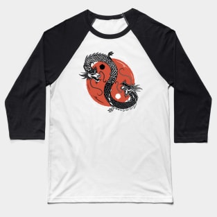 Vintage Yin Yang Dragon // Retro Chinese Dragon & Yin Yang Symbol Baseball T-Shirt